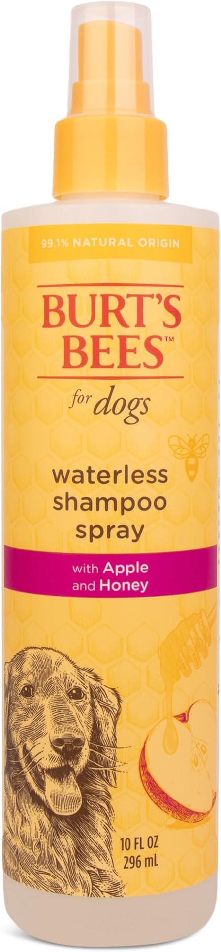 Burt's Bees for Pets Waterless Shampoo Spray for Dogs with Apple and Honey, 99.1% Natural Origin Formulas, Gentle Waterless Dry Dog Shampoo, 10 Fl Oz - 3 Pack