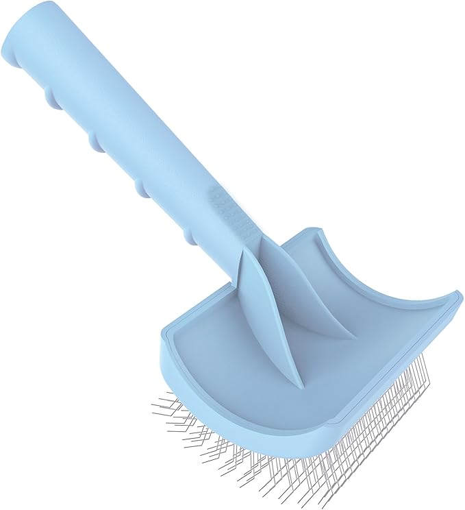 Slicker Brush for Poodles and Goldendoodles - Curved Brush for Thick, Fluffy, Shedding Fur on Dogs and Cats - Soft, Gentle Pins for Grooming (Blue)