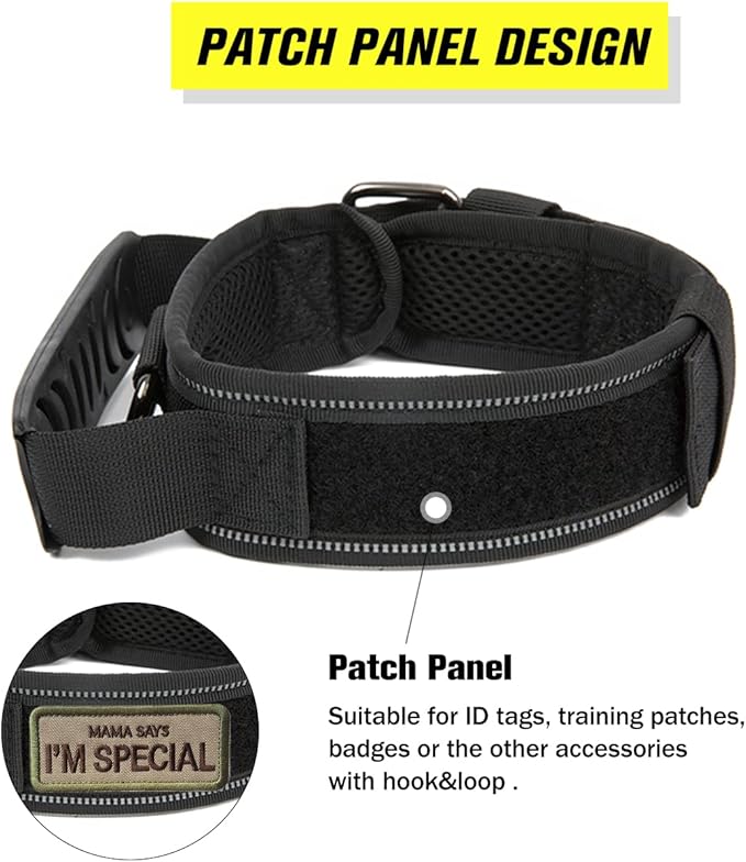 Tactical Dog Collar with Handle - Military Adjustable Dog Training Collar Soft Nylon and Heavy Duty Metal Buckle for Medium Large Dogs - with Patch (Green with Patch, X-Large)