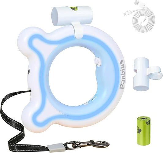 Pets 9.84ft Retractable Dog Leashes with LED Up to 66 lbs Anti-Slip Handle and 360°No Tangle Dogs Walking Leash with Built in Poop Bag for Small/Medium/Large Breeds (Blue)