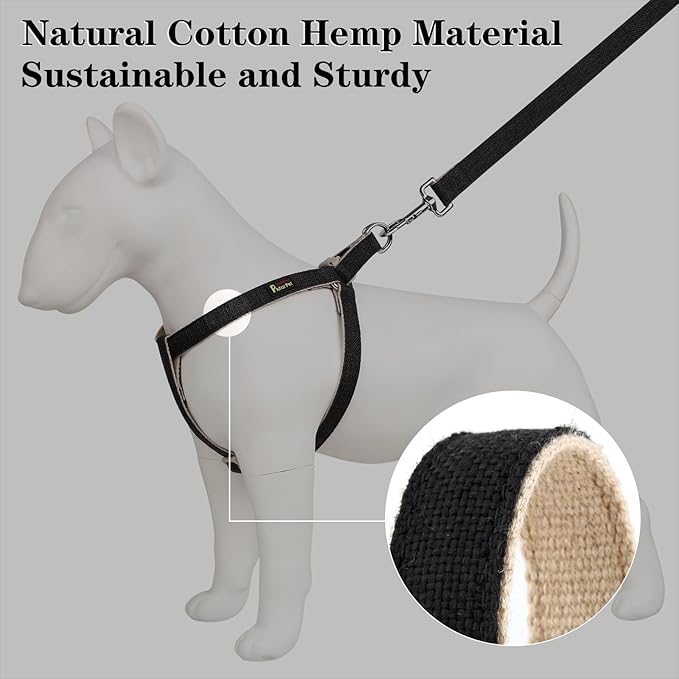 Plutus Pet Cotton Hemp Step in Dog Harness, Sustainable, Lightweight and Escape-Proof, Quick Fit Dog Harness for Puppy Small Medium and Large Dogs, Black, M