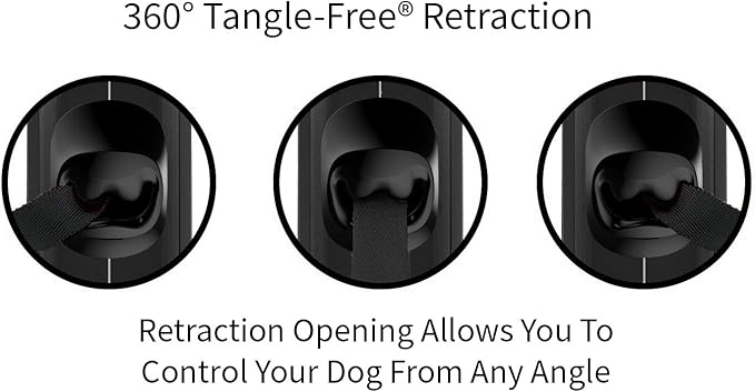 TUG 360° Tangle-Free Retractable Dog Leash with Anti-Slip Handle | 16 ft Strong Nylon Tape | One-Handed Brake, Pause, Lock (Small, Black/Grey)