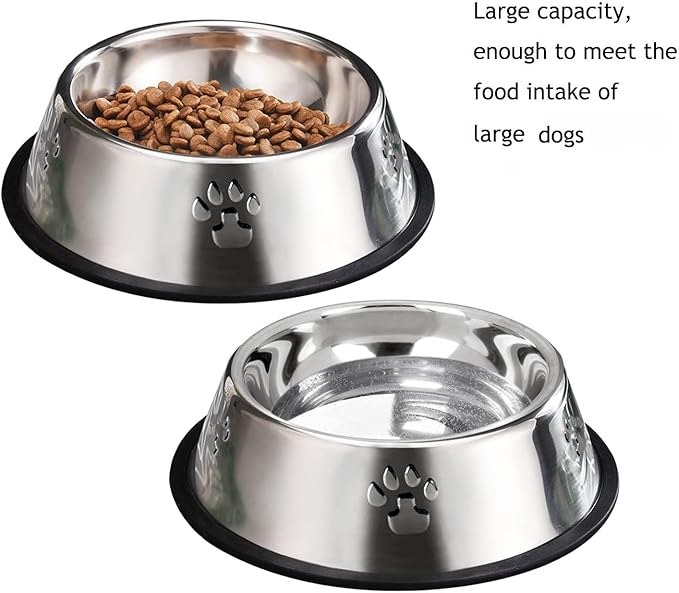 YUDANSI 2 Stainless Steel Dog Bowls, Dog Feeding Bowls for Large Dogs, Anti-Turnover Pet Dish with Rubber Base, Medium and Large Pet Feeder Food Water Plate (XL-51oz)