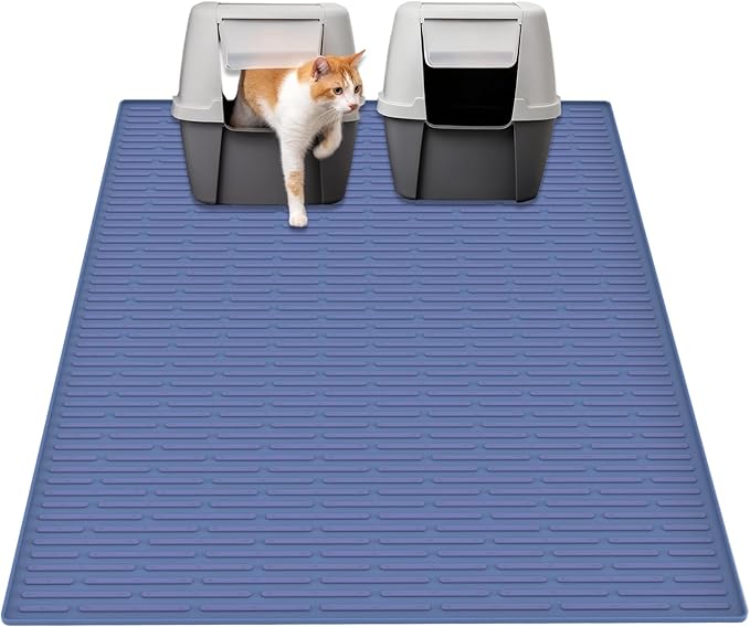 Ultibe 40"x30"(100cmx75cm) Extra Large Silicone Cat Litter Mat, XXL Litter Trapping Mat for Under Litter Box, Non-Slip Waterproof Kitty Litter Catcher, Easy to Clean Mat for Cats, Lake Blue