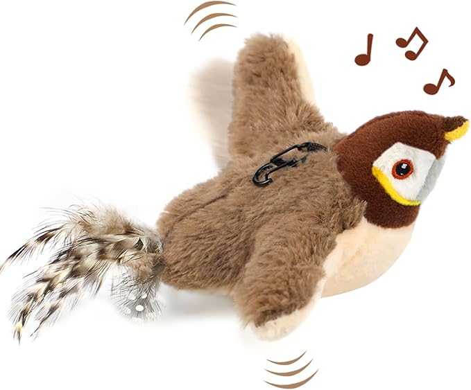 Tocirelo Cat Toy Flapping Bird (No Flying) - Simulate Chirping Flappy Bird, Interactive Cat Toys for Bored Indoor Adult Cats, Rechargeable Realistic Catnip Kicker Toy with Flapping Wings for Kitten