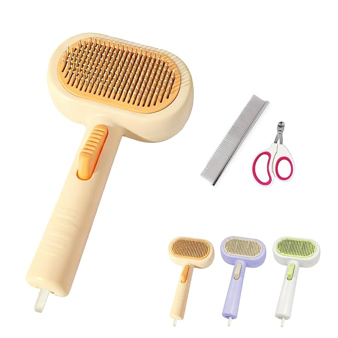 Professional Cat & Dog Deshedding Brush - 1-Button Release Grooming Tool for Long/Short Hair Cats, Dogs, Rabbits & Small Animals (Orange)