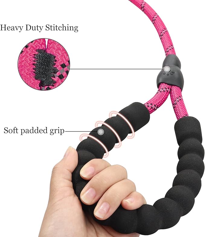 TagME Slip Leads for Dogs, 6 FT Heavy Duty Slip Leash with Padded Handle, Strong Rope No Pull Pet Training Leash for Large Dogs,Hot Pink