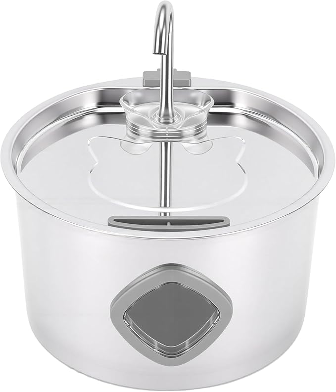 Fockety Pet Water Fountain, Quiet USB 3.2L Stainless Steel Cat Fountain Automatic Pet Drinking Cats Water Bowl Dispenser for Pets Small Animals Cats Dogs