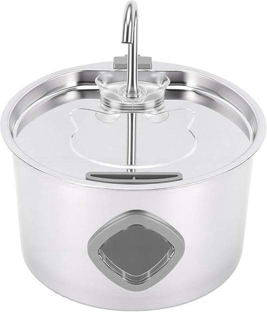 Fockety Pet Water Fountain, Quiet USB 3.2L Stainless Steel Cat Fountain Automatic Pet Drinking Cats Water Bowl Dispenser for Pets Small Animals Cats Dogs