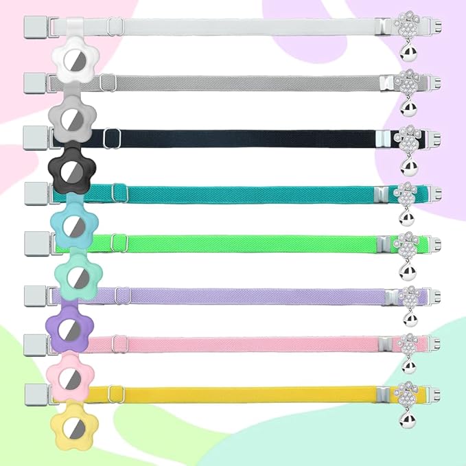 Personalized Safety Elastic Cat Collars with Bell Soft Silicone Cover for Air Tag,Laser Customized Stretch Kitten Collars for Girls Boys Cats (Light Green)