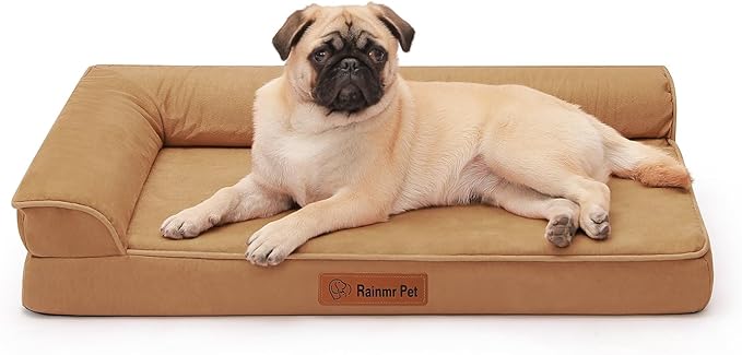 Orthopedic Dog Bed Medium Size Dog, Memory Foam Dogs Bed for Medium Dogs, Washable and Removable Microsuede Cover, Waterproof Liner, Non-Skid Bottom, 30x20x6 Inches, Khaki