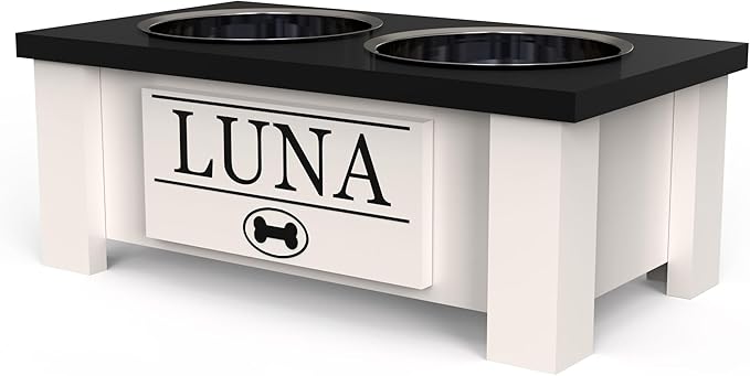 GTW Personalized Elevated Dog Bowl Stand for Large, Medium, Small, X-Small Dogs - Stainless Steel Food and Water Bowls - Raised Dog Dish with Internal Storage (Small, Black)