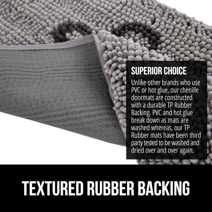 GORILLA GRIP SOAKSTOPPER Dog Door Mat, 36x24 Machine Washable Rug Absorbent Doormat Captures Moisture Mud Dirt, Quick Dry Soft Chenille Entryway Rugs Indoor Entrance Mats for Dog Paws, Paw Gray