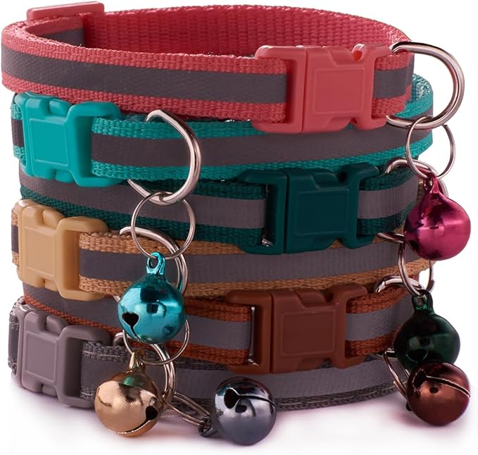 18Pcs Reflective Puppy Collars, Cat ID Collars with Bell Adjustable 19-32cm, Soft Nylon Adjustable Quick Release Identification Collars for Puppy Cat(Unbreakaway)