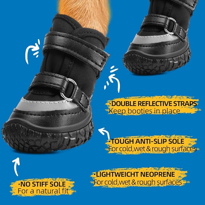 Dog Shoes for Small Dogs, Breathable Dog Boots Paw Protector for Hot Pavement Winter Snow, Dog Booties with Reflective Strips Rugged Anti-Slip Sole for Hardwood Floors Walking Black Size 3
