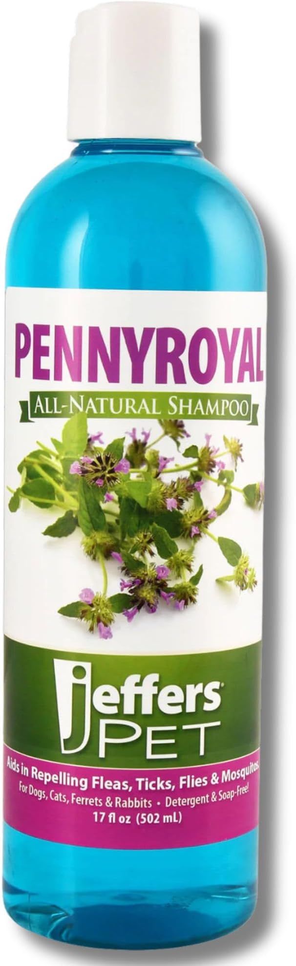 Jeffers Pennyroyal Natural Pet Shampoo for Dogs & Cats, Ferrets, Rabbit, 17 Oz – Detergent & Soap Free, Safe Grooming, Paw & Coat Care, Mint Fragrance, Travel & Home Essentials, Fresh Blue Color