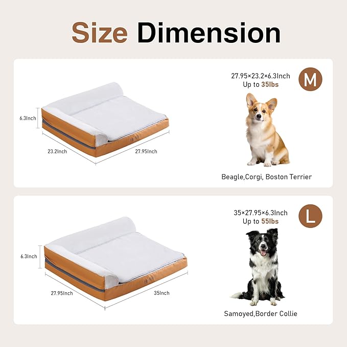 Heated Dog Bed Large Sized Dog, Heated Pet Bed for Large Dogs, Waterproof Couch Memory Foam Dog Sofa Bed with Pet Heating Pad - 35x27.95x6.3in