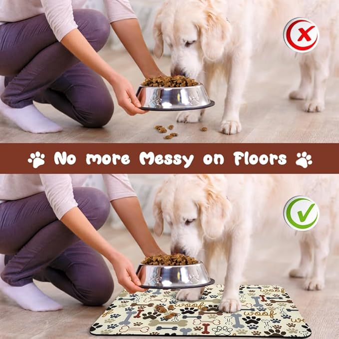 Dog Food Mats for Floors Waterproof, Dog Cat Water Bowl Mats Pet Feeding Absorbent Mat Dog Cat Pet Placemats for Food and Water Beige 24 * 32 inch