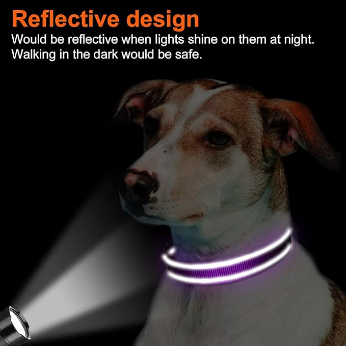 Joytale Reflective Dog Collar,Soft Neoprene Padded Breathable Nylon Pet Collar Adjustable for Large Dogs,Purple,L
