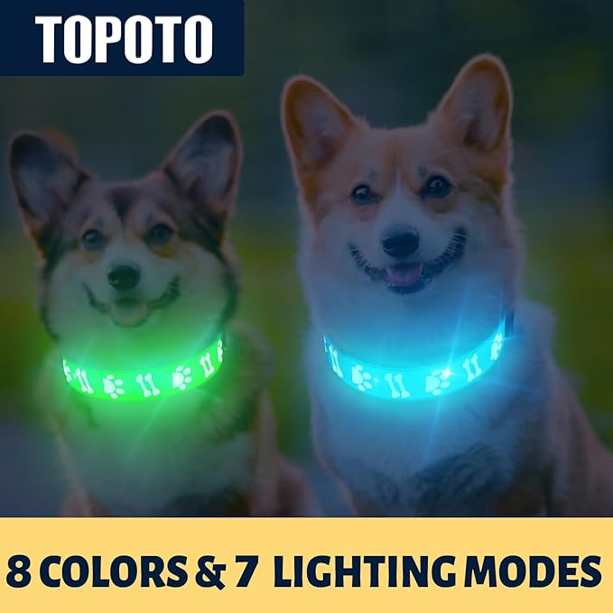 TOPOTO Dog Collar Light, 3D Design Light Up Dog Collars, Adjustable Glow in The Dark Dog Collar Rechargeable Night Walk Safety Collar for Small Dogs, Black
