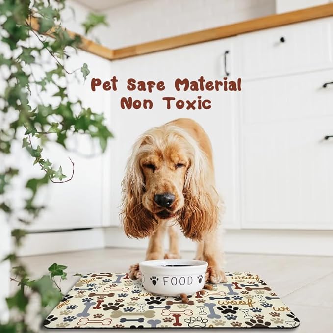 Dog Food Mats for Floors Waterproof, Dog Cat Water Bowl Mats Pet Feeding Absorbent Mat Dog Cat Pet Placemats for Food and Water Beige 24 * 32 inch