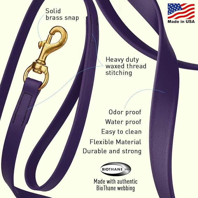 Viper K9 Biothane Working Dog Leash Waterproof Lead for Tracking Training Schutzhund Dog Sport & Search - Odor-Proof Long Line with Solid Brass Snap for Puppy Medium and Large 3/4" x 20ft VioletPurple
