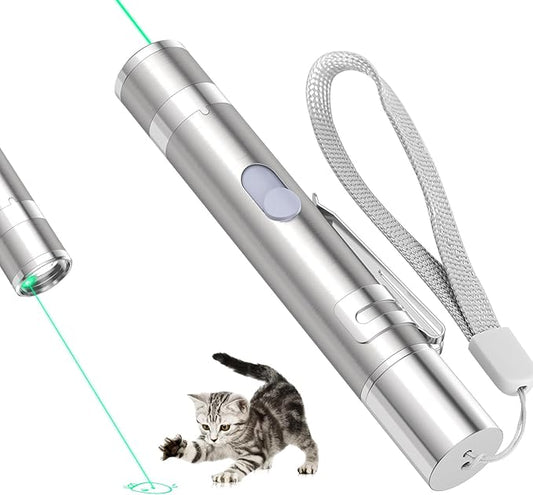 Cat Toy for Indoor Cats, USB Rechargeable Kitten Toys with 5 Adjustable Green Patterns, Interactive Chase Toys for Indoor Cats & Dogs, Training & Exercise Fun