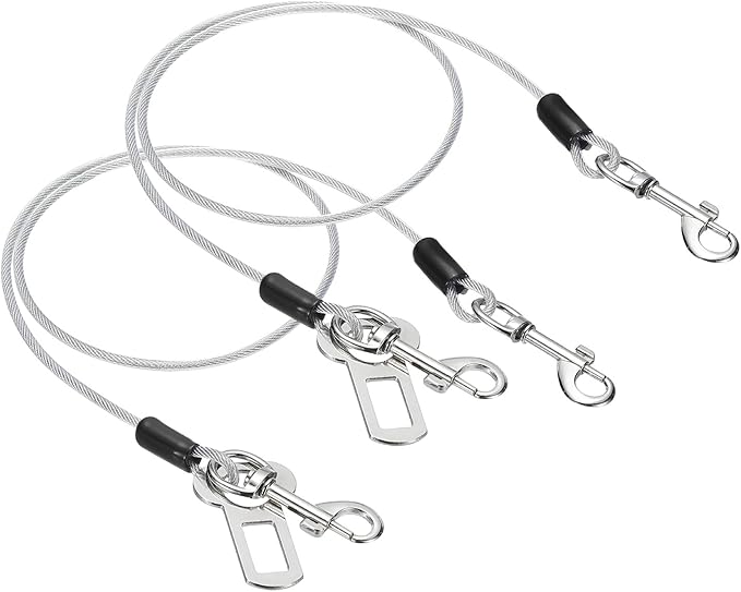 Chew Proof Dog Leash, 31 in Dog Seat Belt Harness with Double Clips Leash Extender Steel Braided Vehicle Tether, (Transparent, 2 Pcs), Intended for Pet Car Safety/Walking/Training