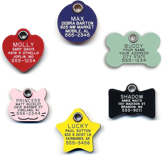 LuckyPet Plastic Pet ID Tags - Dog Personalized IDs - Durable Engraved Name Noiseless Tag - Suitable for Dogs and Cats - Outlasts Most Aluminum Tags - Large, Red Bone