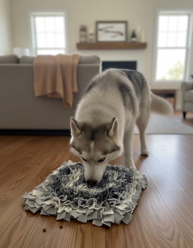 Light Grey,Square,50x50cm Large Size,Washable Anti Slip,Big Tough for Large Dog Feeding mat, Food Puzzles, Sniffing Foraging Snuffle mat