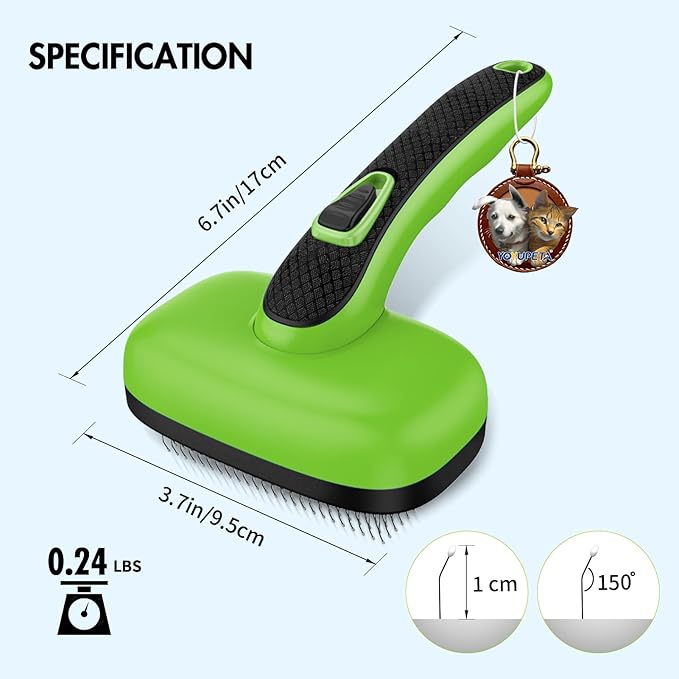 Dog Self Cleaning Slicker Brush for Shedding, Ideal for Short Long Haired Dogs, Including Cat. Removes Loose Fur, Undercoat, Mats, Tangled Hair. Suit for Large Medium Small Animal, Green