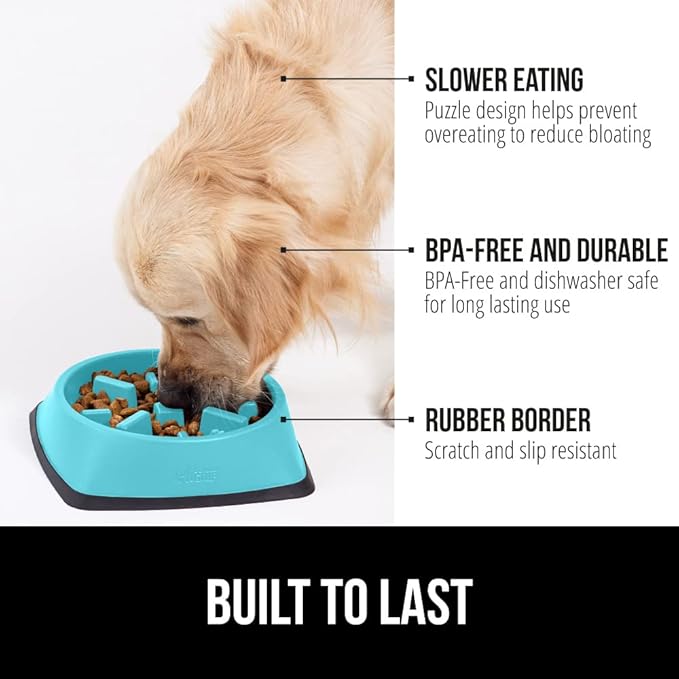GORILLA GRIP Patented BPA Free Slow Feeder Dog Bowls, 4 Cup Interactive Puzzle Toy for Dogs and Cats Food Training Enrichment, Keeps Pets Busy and Prevents Puppy Overeating, Large Breeds, Turquoise