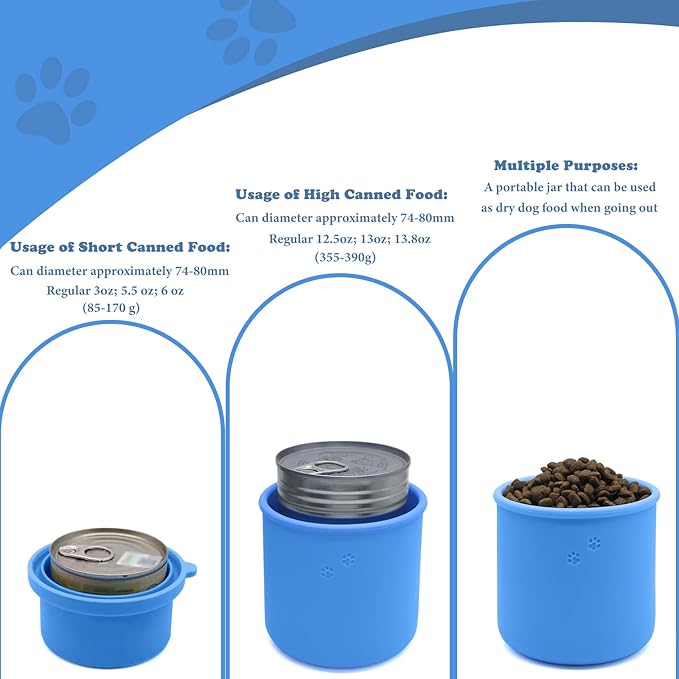 DORUI Original Canned Dog Food Storage Container | Silicone Can Cover Pet Food Sealer | BPA Free, Airtight, Dishwasher & Freezer Safe (Blue)
