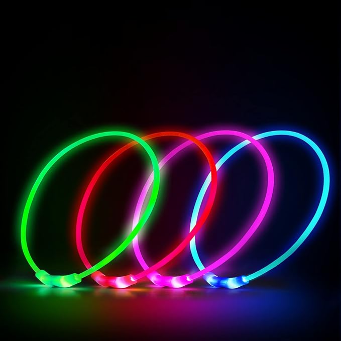 LED Dog Collar, Rechargeable Light Up Dog Collars,IP67 Waterproof Dog Lights for Night Walking，Adjustable, Reusable Safety Necklace for Small Medium Large Dogs (Pink)