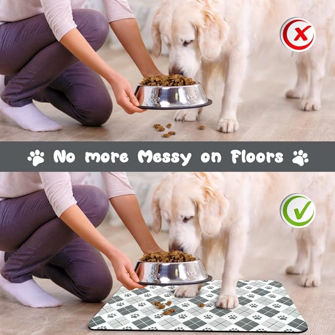 Dog Food Mats for Floors Waterproof, Dog Cat Water Bowl Mats Pet Feeding Absorbent Mat Dog Cat Pet Placemats for Food and Water Paw 17 * 30 inch