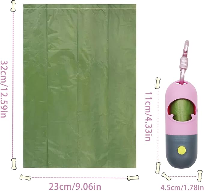 Dog Poop Bag Holder with 7 Rolls of Green Dog Waste Bags Poop Bag Holder with Rechargable Battery & USB Cable Poop Bag Dispenser with LED Flashlight (Pink), (fpq-cd)