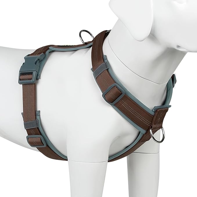 Plutus Pet No Pull Dog Harness, Adjustable Nylon Harness with Soft Padding, Reflective and Heavy Duty Dog Harness for Small, Medium, Large Dogs(Chocolate, XS)