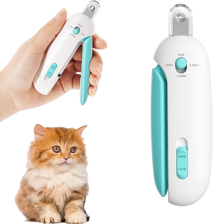 Pet Nail Clippers - Adjustable 3-Size Trimming Hole & Hidden Nail File,Removable Debris Collector for Cats,Round Hole Blade,Safe Home pet Grooming Tool (Blue)