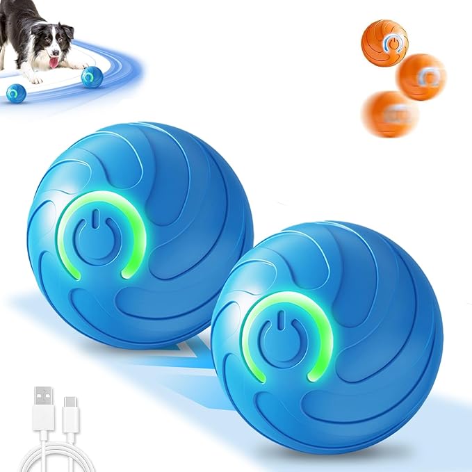 Shaky Ball for Dogs, 2026 Interactive Dog Toys Balls, 2.05‘’ x 2.05'' Automatic Moving Dog Toy, Automatic Rolling Ball, Vibrating Dog Balls Toy for Puppy Small Medium Dogs (B - Blue * 2pcs)
