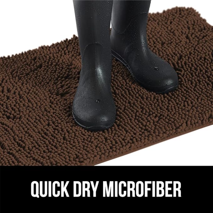 GORILLA GRIP SOAKSTOPPER Dog Door Mat, 70x24 Machine Washable Rug Absorbent Doormat Captures Moisture Mud Dirt, Quick Dry Soft Chenille Entryway Rugs Indoor Entrance Mats for Dog Paws, Brown
