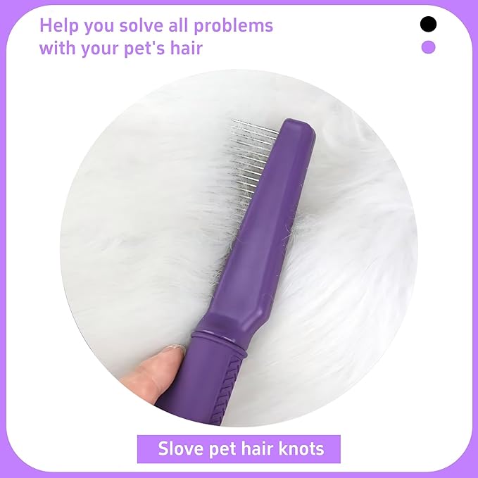 Pet Comb for Grooming Long Haired Cats & Dogs With Stainless Steel Metal Teeth for Shedding and Tangles, Non-slip & Anti-static rubber handle,Safe & Gentle Pet Grooming Comb