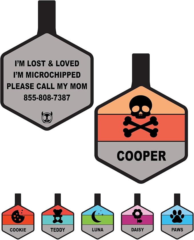 Silent Dog Tag Personalized with 5 Lines of Custom Deep Engraved Durable Soundless Silicone Pet ID Name Tag Hexagon Orange