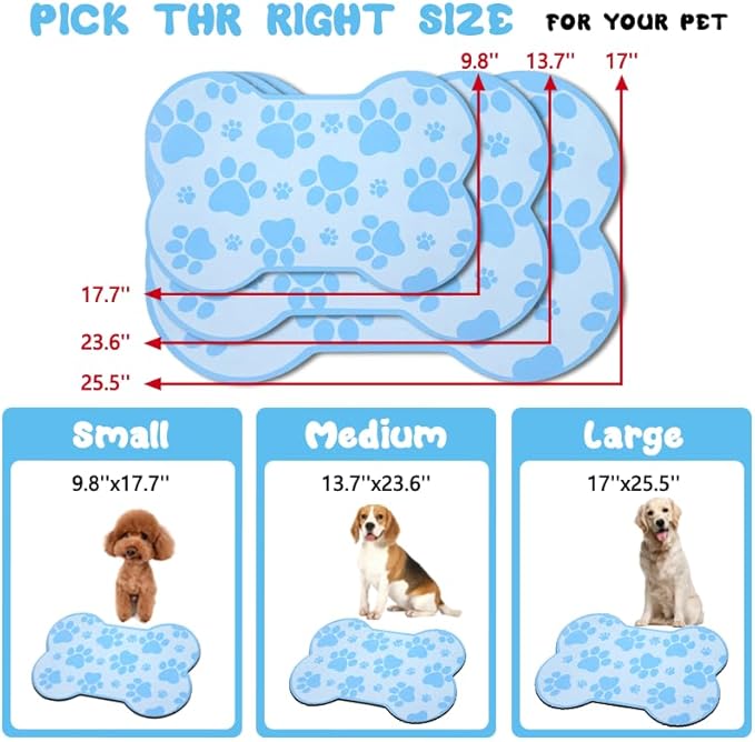 Dog Food Mats for Floors Waterproof, Pet Feeding Absorbent Water Bowl Mat Cat Placemats Blue Bone Shape 19 * 12 inch
