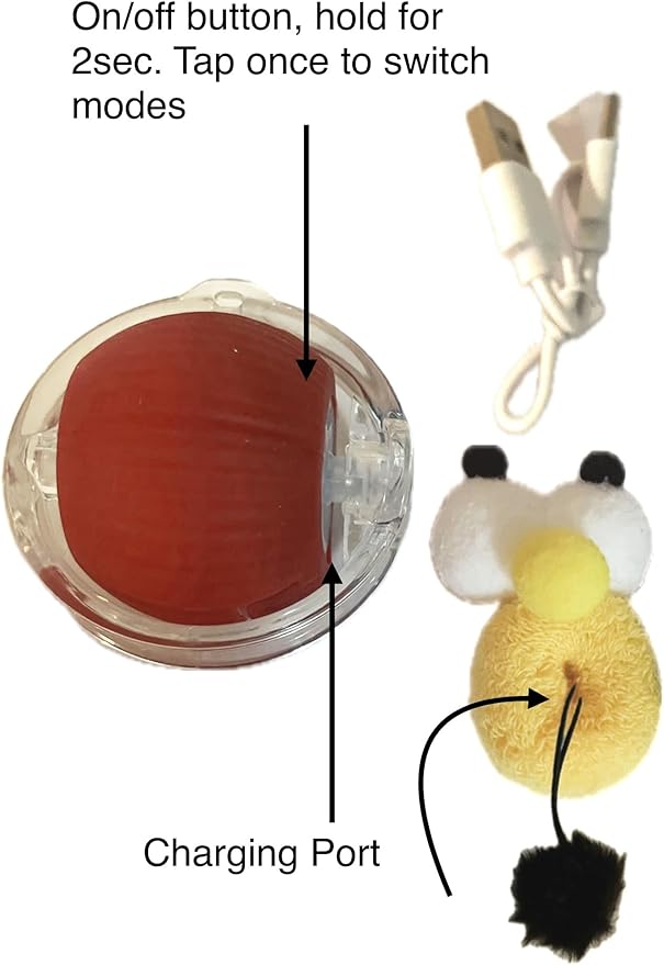 Cat Ball Critter Toy USB Charged Featuring Three Modes Fast Unpredictable Movement,Flipping with led Lights and Sure to Keep Your pet Entertained.