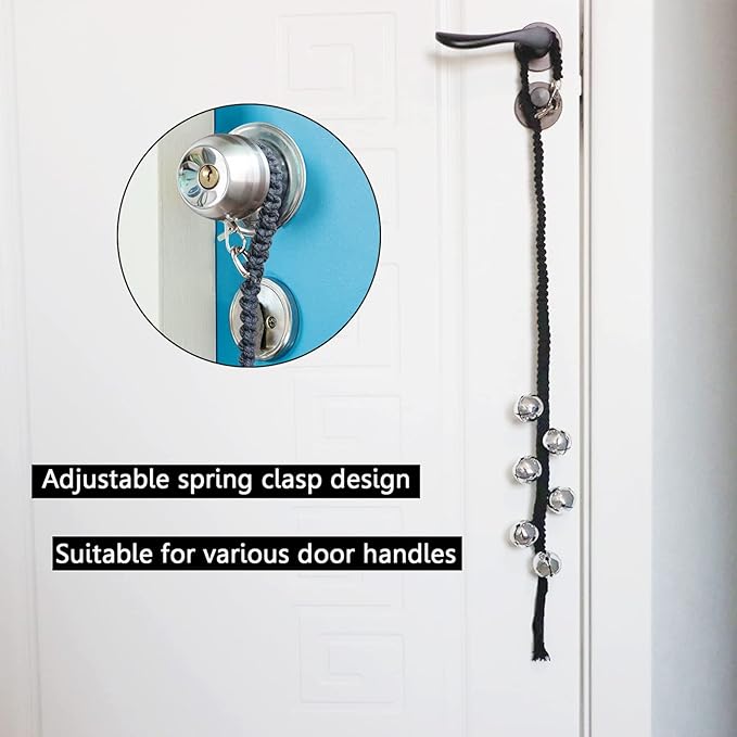 Dog Hanging Doorbells| Extra Loud Dog Potty Training Bells| Adjustable Durable Braided Rope Door Bell for Dogs to Ring to Go Outside(Silver+Black)
