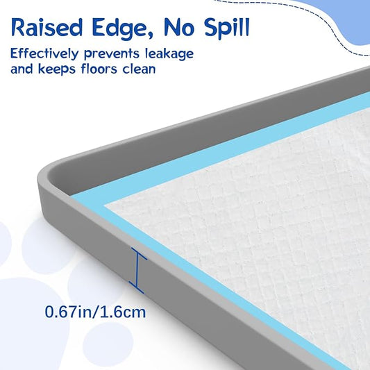 Pee Pad Holder for Dog, 22" × 34" Puppy Pad Holder with Clamps, Raised Edges Leak-Proof Dog Pee Pads Holders, Waterproof Silicone Potty Pads for Dogs, Easy to Clean Indoor, Light Gray