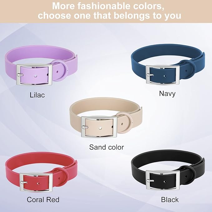 Wisedog Waterproof Dog Collar, Adjustable Soft Rubber Coated Webbing, Odor-Proof and Easy to Clean for Small Medium Large Dogs, with Airtags Case(L|15"-19" × 1 in, Sand Color)