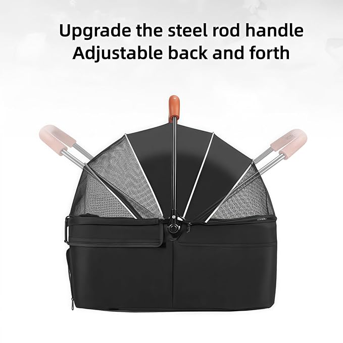 Pet Stroller for Medium Small Dogs/Cats - 4 Wheels Foldable Dog Stroller with Storage Basket,Dog/Cat Carrier,Adjustable Handle,Folding Puppy Carrier Suitable for Traveling with Cats and Dogs (Black)