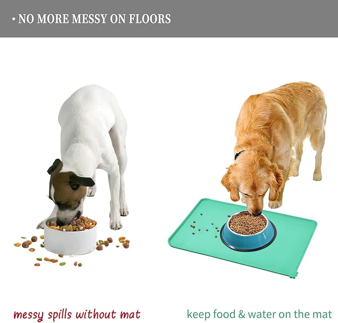 Reopet Waterproof Pet Feeding Mat with High Raised Edges, Heavier and Thicker Placemats for Cat Dog Water Bowl with BPA Free, Dogs Cats Food Mats for Messy Drinkers to Prevent Spill and Protect Floors