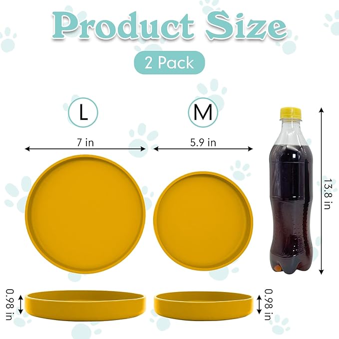 Silicone Cat Food Bowls Shallow Cat Dishes 5.9in Wide Pet Plates Set of 2 Small Flat Dog Saucer Bowl Cute Whisker Fatigue Kitten Feeding Dish for Dry Food & Wet Food (Round Yellow)